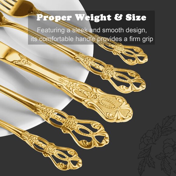 🆕 Gorgeous Retro Royal Gold Stainless Steel 20 Pieces Flatware Set Cutlery Fork - Picture 3 of 7